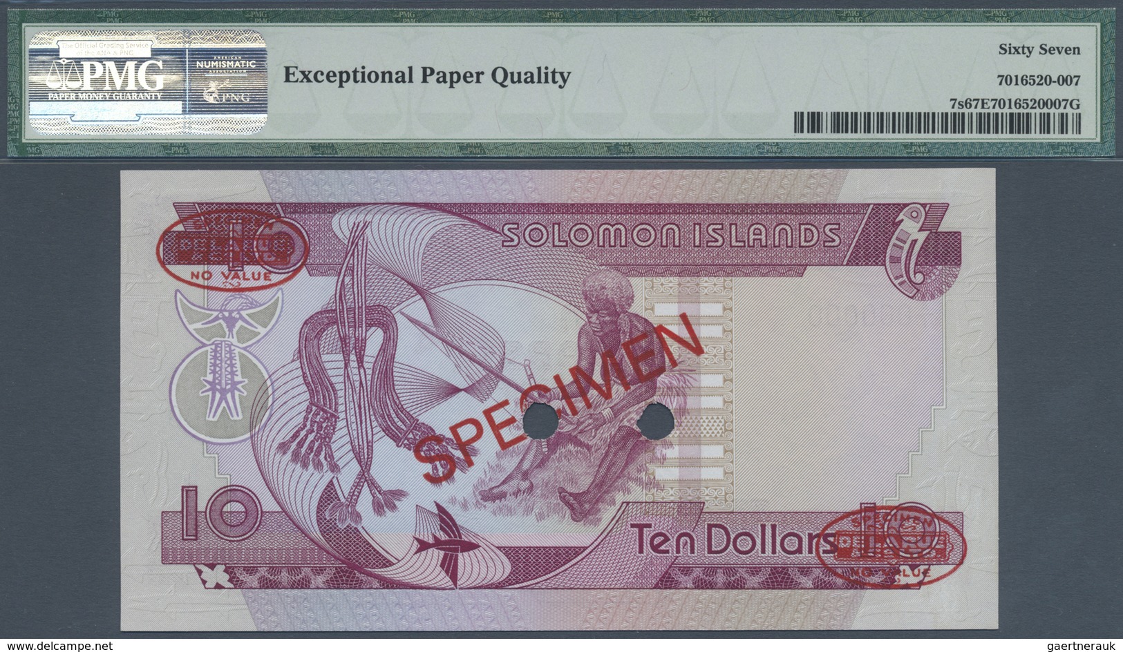 Solomon Islands: 10 Dollars ND(1977) TDLR Specimen, P.7s With Serial A/1 000000 PMG 67 Superb GEM UN - Isola Salomon