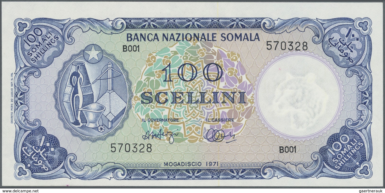 Somalia: 100 Scellini 1971 P. 16a, In Exceptional Condition With Only One Light Dint At Right And A - Somalie