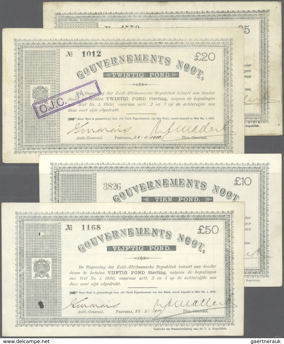 South Africa / Südafrika: Set Of 4 Notes Containing 5, 10, 20 And 50 Pounds 1900 P. 55b, 56b, 57a, 5 - South Africa