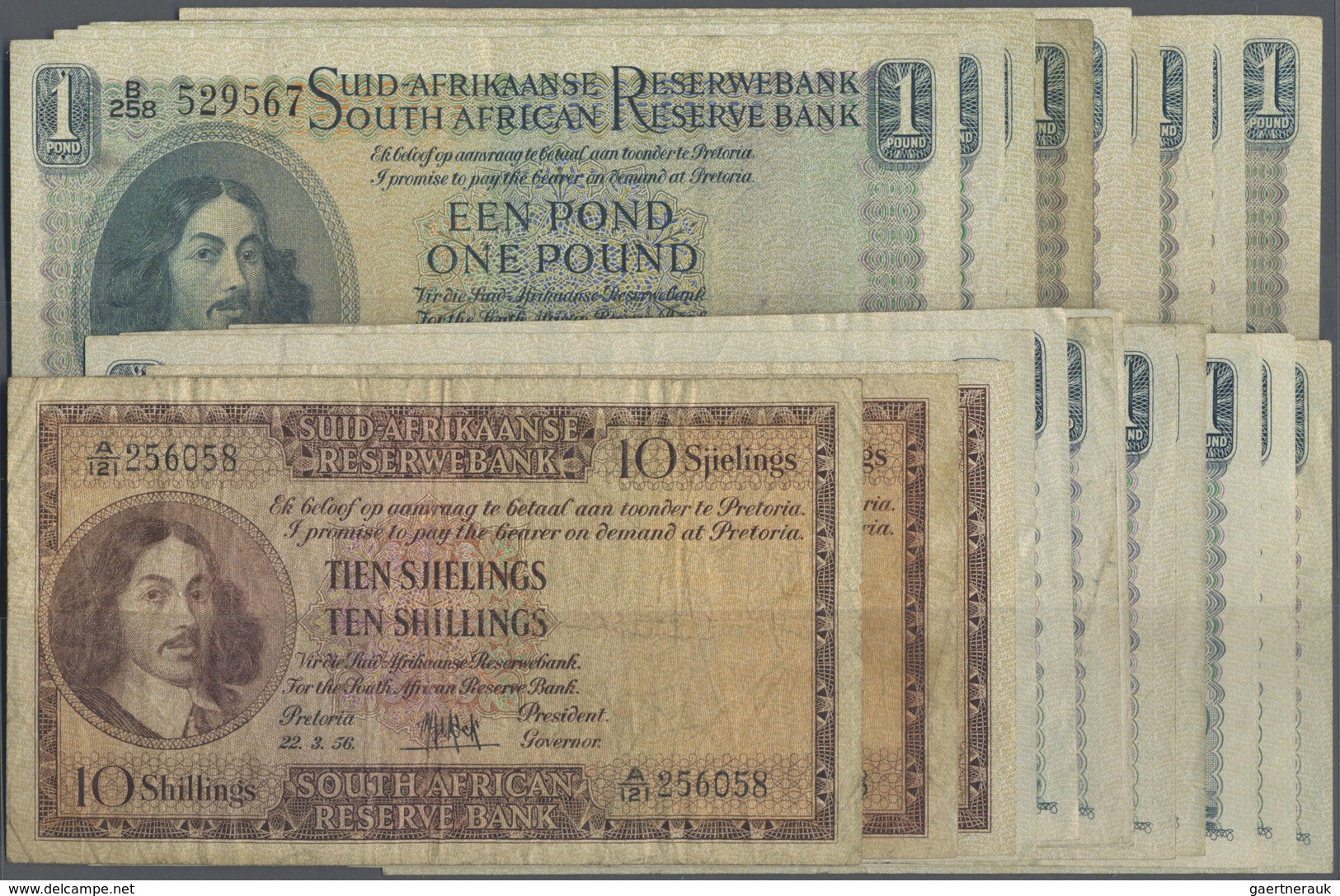 South Africa / Südafrika: Set Of 23 Notes Containing 10 Shillings 1956 (F-), 10 Shillings 1955 (F-) - South Africa