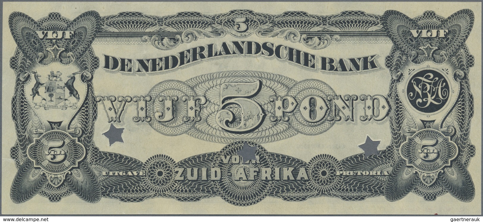 South Africa / Südafrika:  Netherlands Bank Of South Africa 5 Pond To 1920 Offset Printed Front And - South Africa