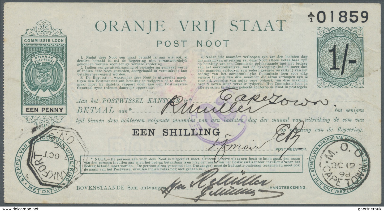 South Africa / Südafrika: Oranje Frij Staat, 1 Shilling 1900 P. S681a, Vertically Folded, Pinholes, - South Africa