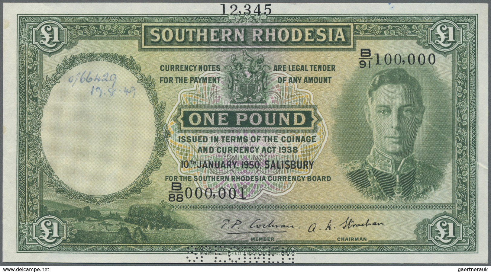 Southern Rhodesia / Süd-Rhodesien: 1 Pound 1938 SPECIMEN, P.10es, Perforated "Specimen" At Lower Mar - Rhodesia