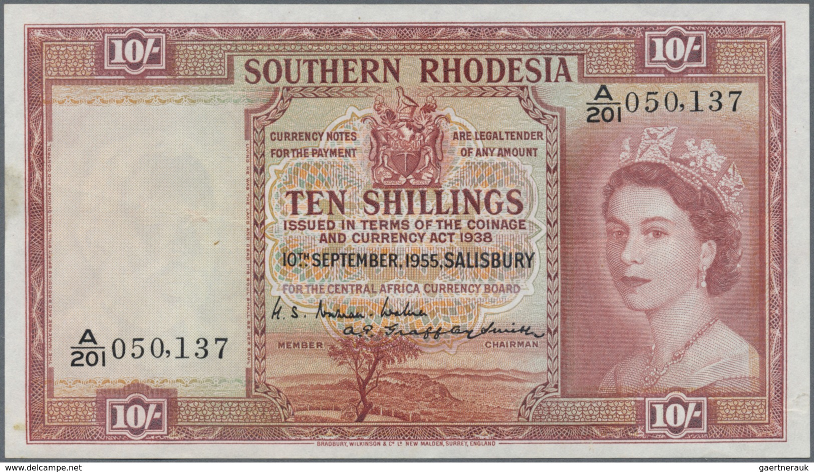 Southern Rhodesia / Süd-Rhodesien: 10 Shillings September 10th 1955, P.16, Excellent Condition With - Rhodesia