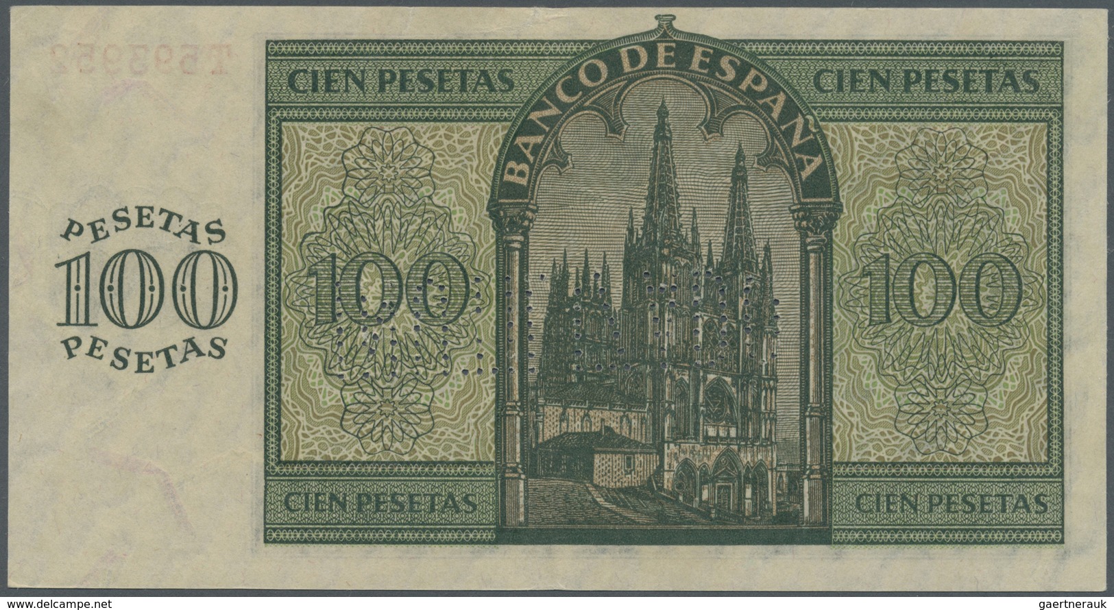 Spain / Spanien: 100 Pesetas 1936 With Cancellation "inutilizado", Regular Serial Number, P. 101s, I - Other & Unclassified