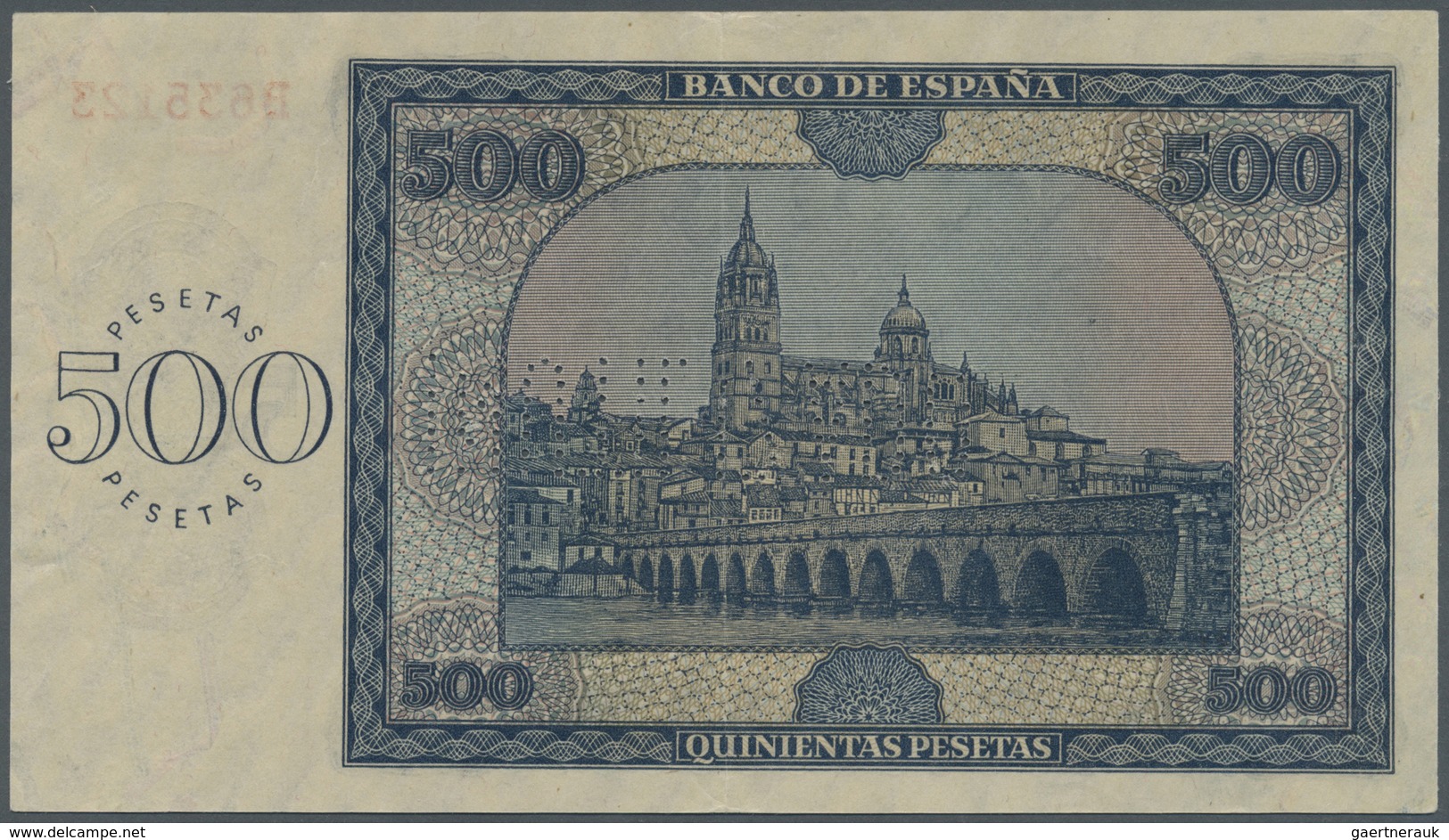 Spain / Spanien: 500 Pesetas 1936 With Cancellation Perforation P. 102s, Regular Serial Number, Vert - Sonstige & Ohne Zuordnung