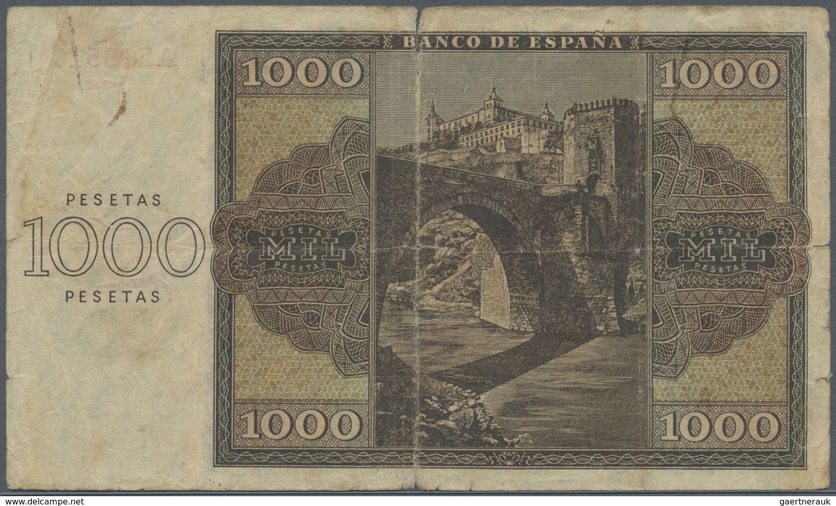 Spain / Spanien: 1000 Pesetas 1936, Burgos, P.103, Seldom Offered Note In Well Worn Condition With A - Sonstige & Ohne Zuordnung