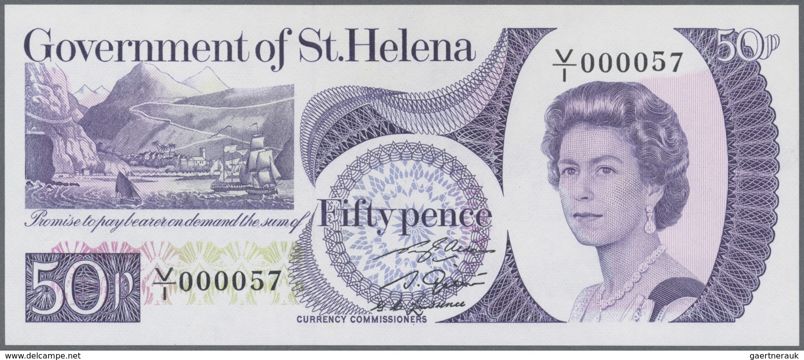 St. Helena: Set With 4 Banknotes With Matching First Prefix Low Serial Number 50 Pence, 1 Pound, 5 P - Saint Helena Island