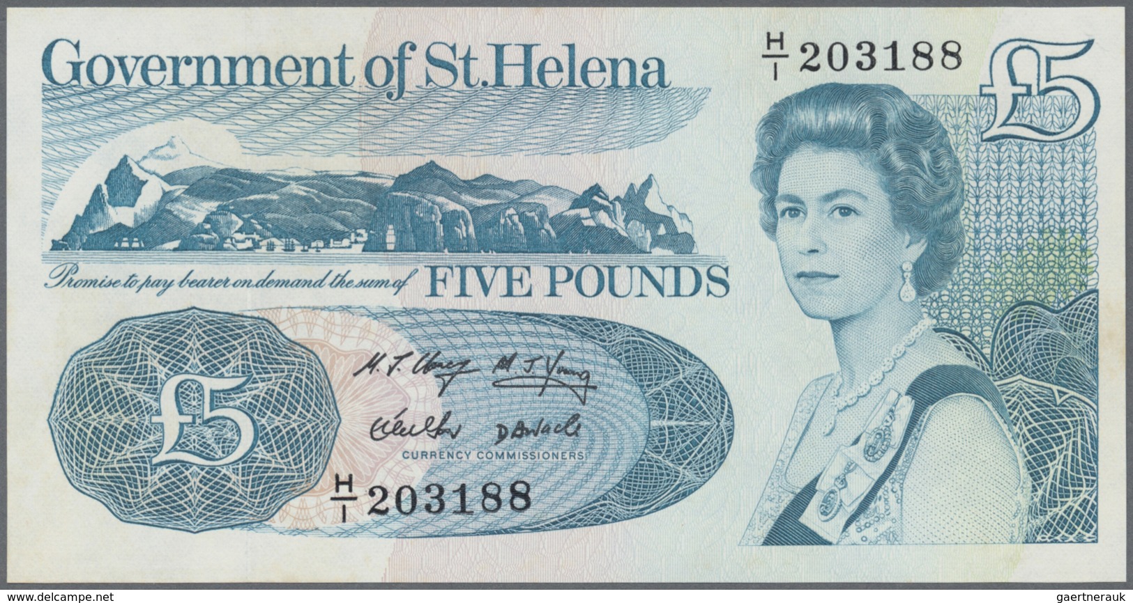 St. Helena: Set with 7 Banknotes series  1976 – 2004 1 Pound x2 A/1 298687, A/1 044612, 5 Pounds H/1