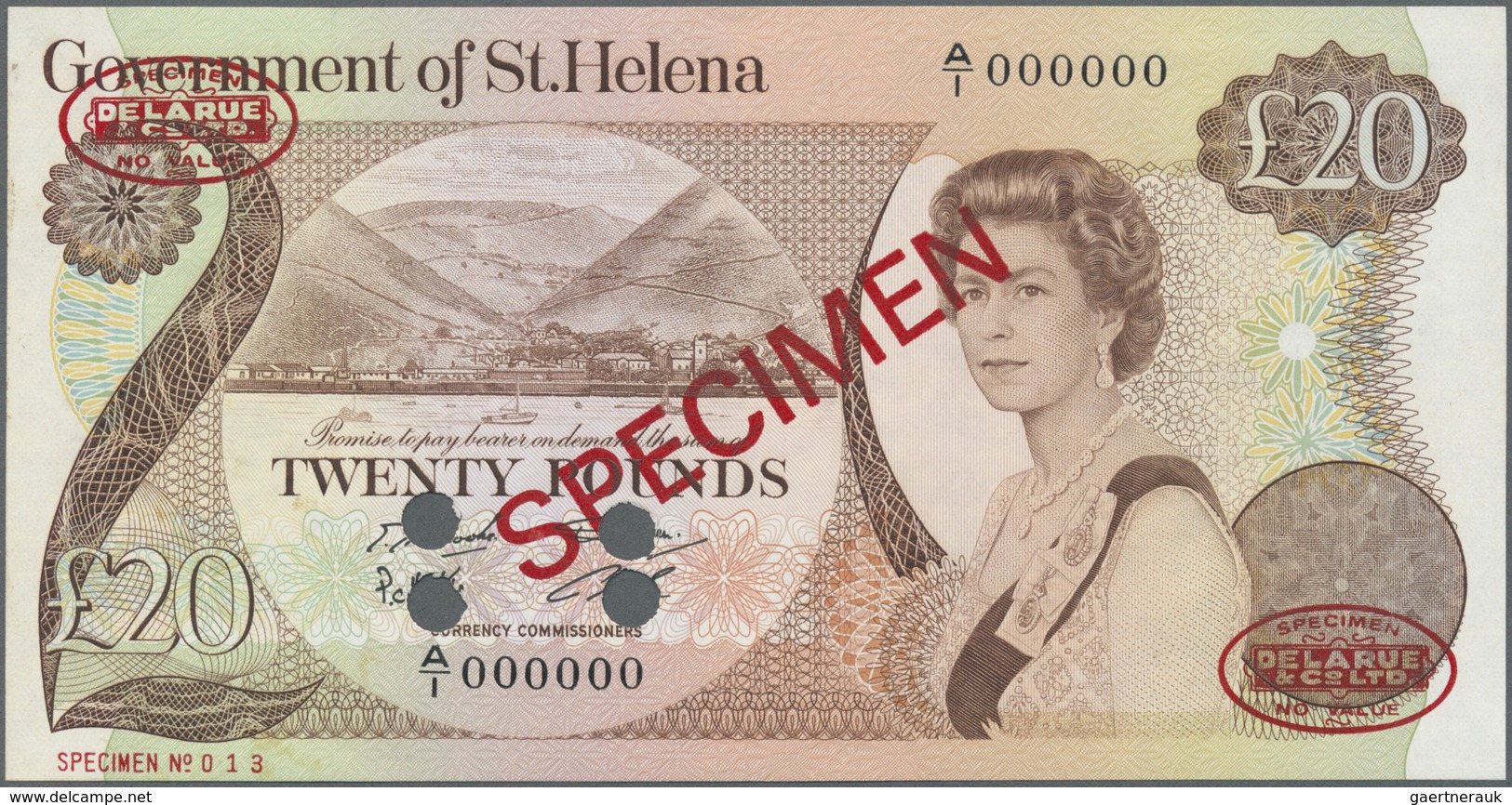 St. Helena: 20 Pounds ND(1986) Specimen P. 10s, With Zero Serial Numbers And Red Specimen Overprint, - Saint Helena Island