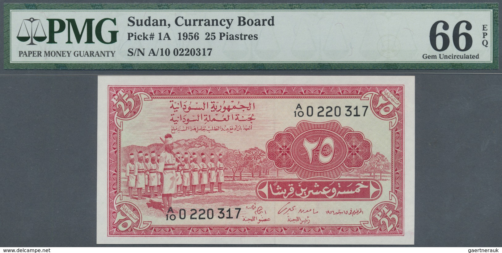 Sudan: Pair Of Two Notes 25 Piastres 1956, P.1A With Running Serial Numbers A/10 0220317 And A/10 02 - Sudan