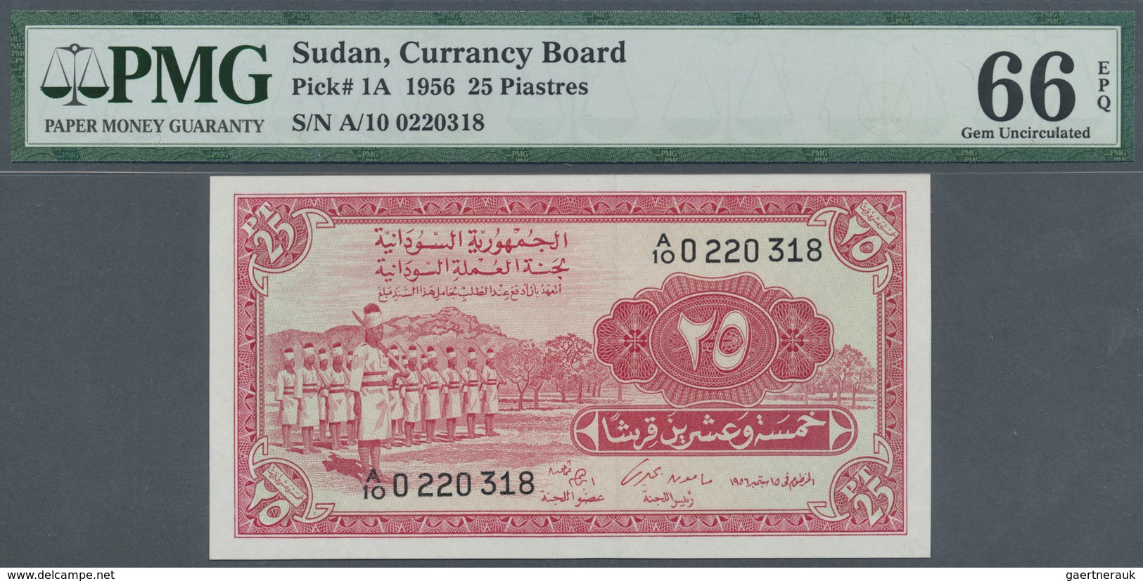 Sudan: Pair Of Two Notes 25 Piastres 1956, P.1A With Running Serial Numbers A/10 0220317 And A/10 02 - Sudan