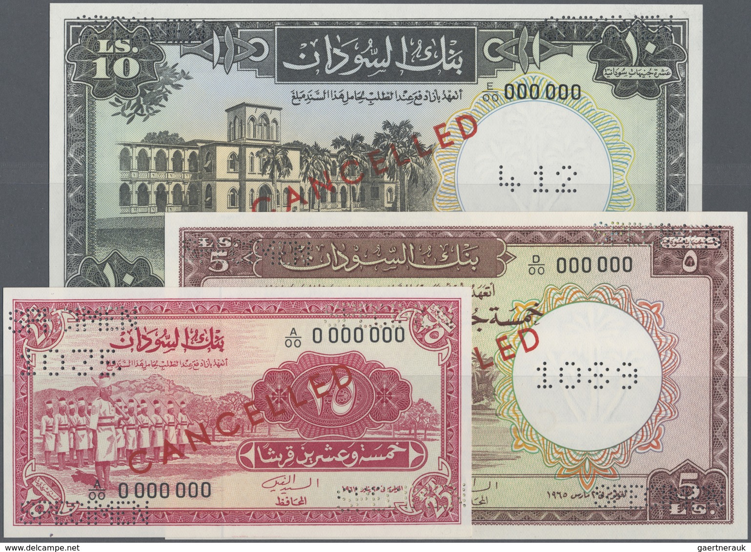 Sudan: Set Of 3 SPECIMEN Banknotes Containing 25 Piastres, 5 And 10 Pounds P. 9bs, 6s, 10as, All In - Sudan