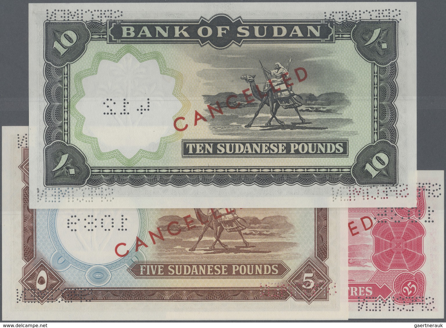 Sudan: Set Of 3 SPECIMEN Banknotes Containing 25 Piastres, 5 And 10 Pounds P. 9bs, 6s, 10as, All In - Sudan