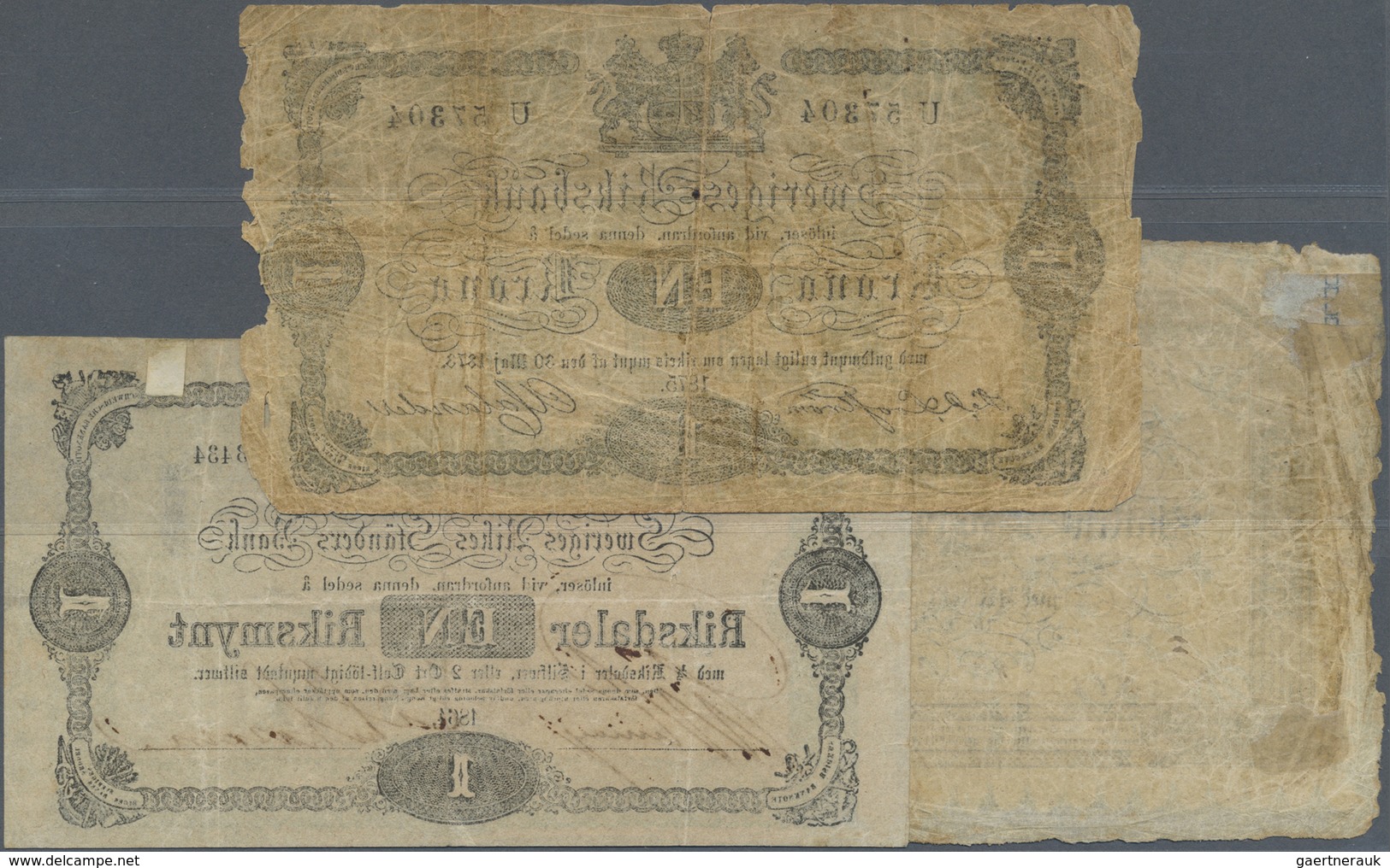 Sweden / Schweden: Set With 3 Banknotes 32 Skilling 1836, 1 Riksdaler 1864 (in F With Annotations, S - Sweden