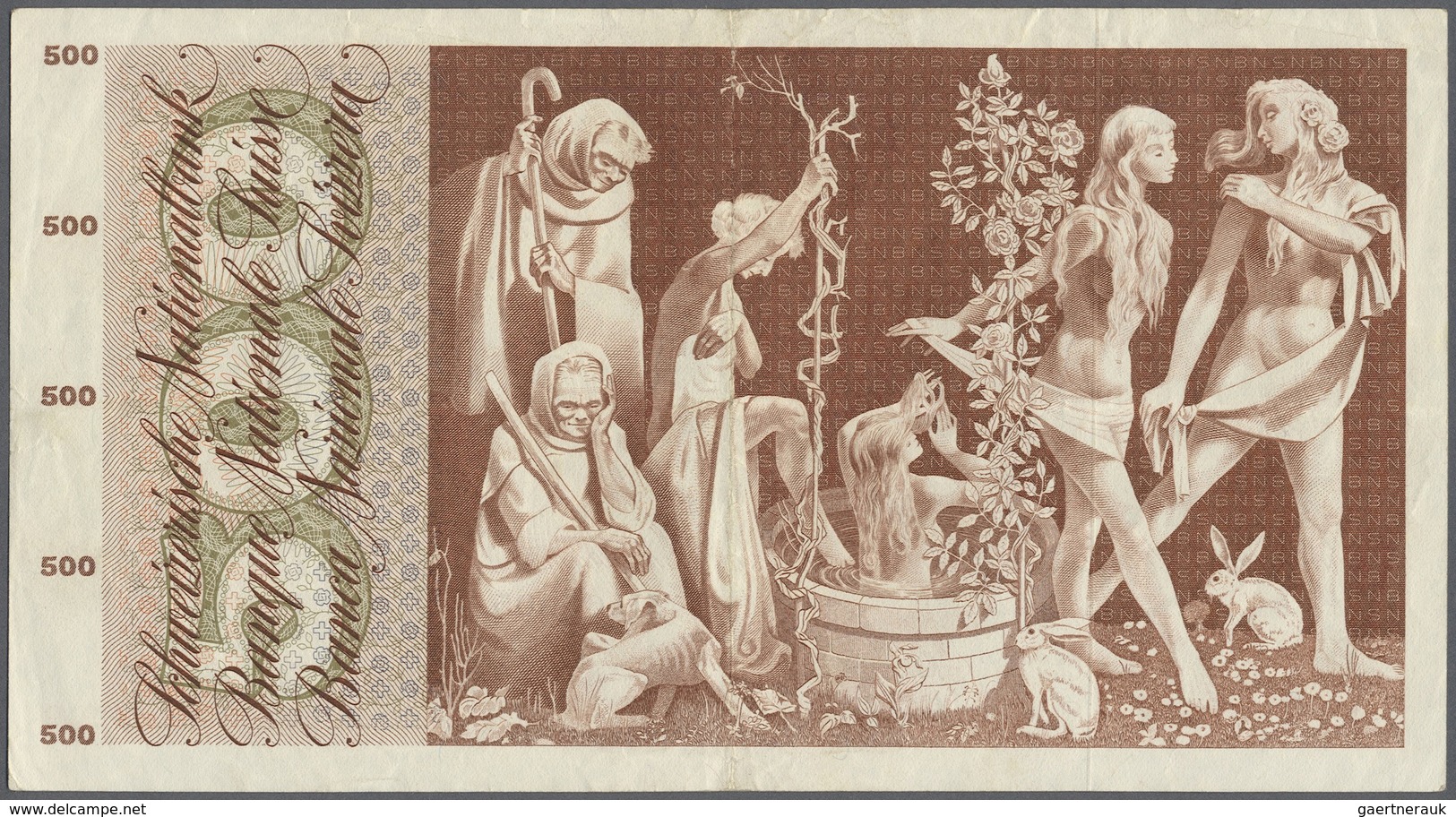 Switzerland / Schweiz: 500 Franken 1965 P. 51d, Center And Horizontal Fold, Light Creases In Paper, - Switzerland