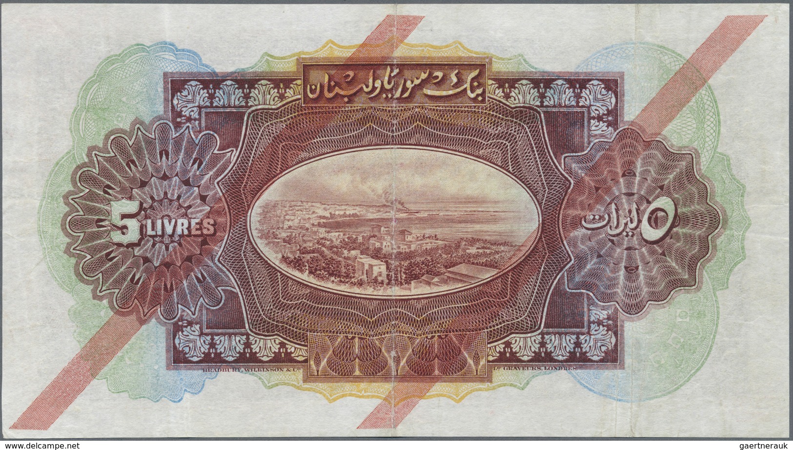 Syria / Syrien: Banque De Syrie Et Du Liban 5 Livres 1939, P.41c, Three Times Vertically Folded And - Syria