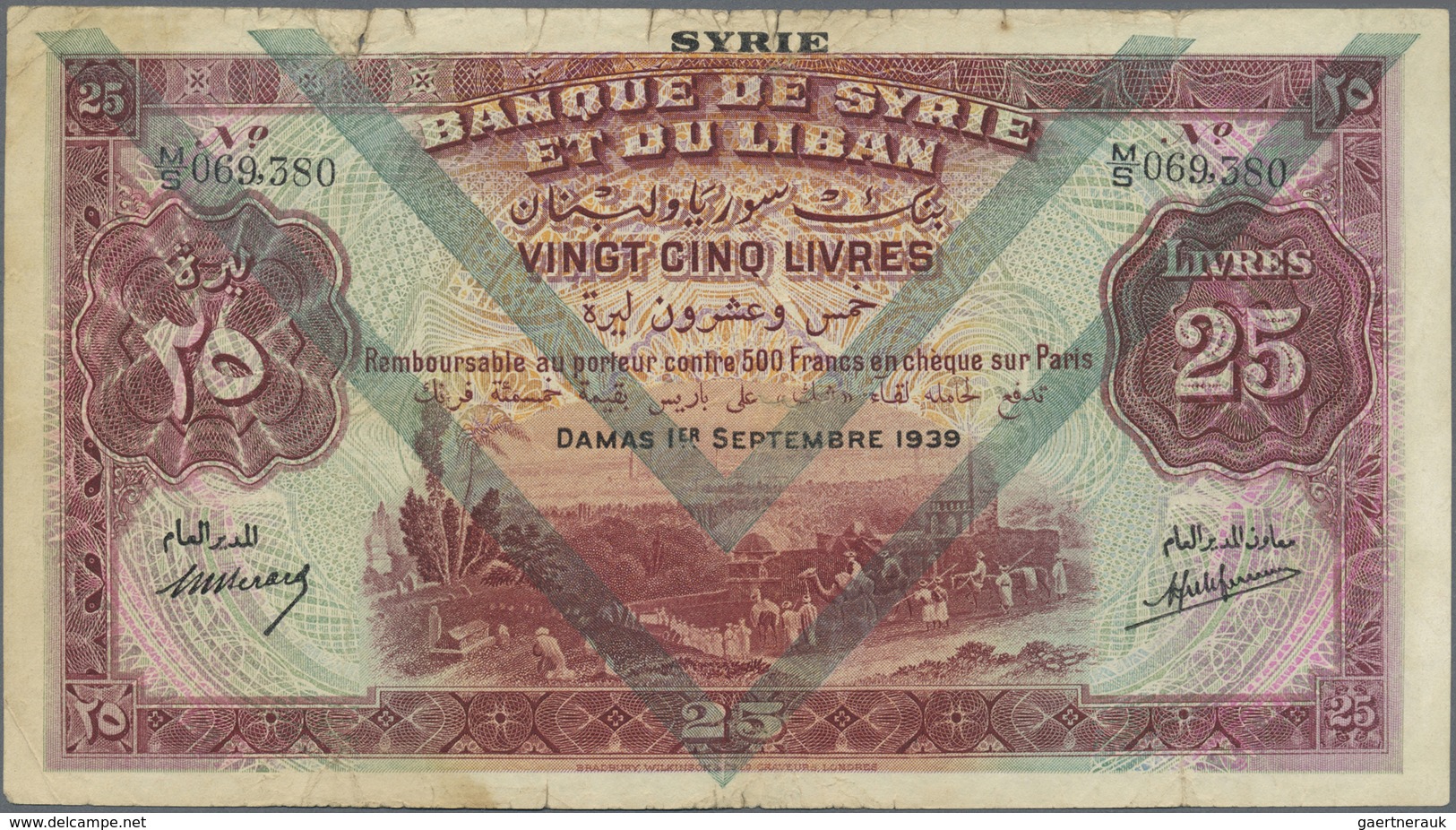 Syria / Syrien: Banque De Syrie Et Du Liban 25 Livres September 1st 1939, Great Item In Still Nice C - Syria