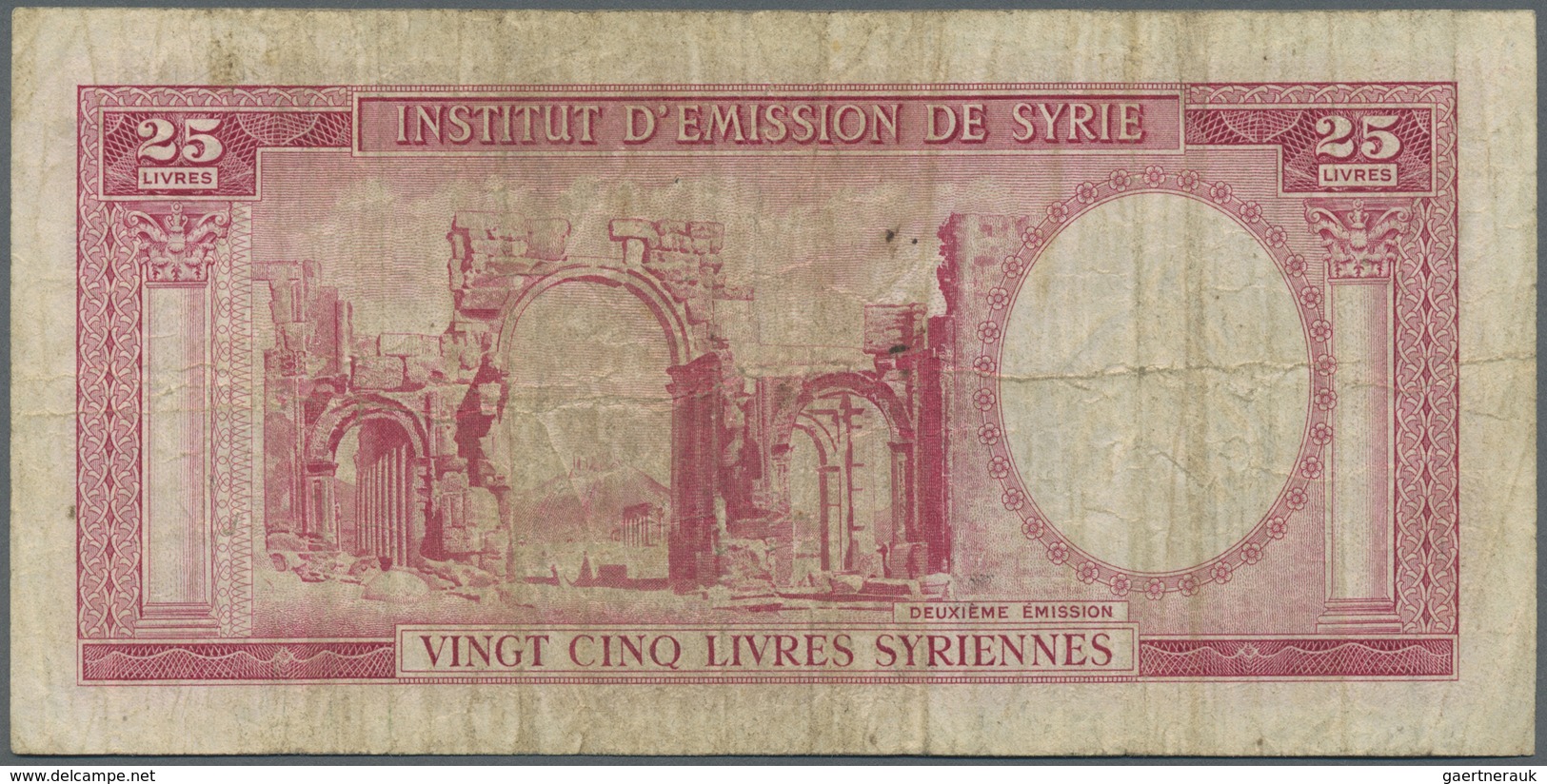 Syria / Syrien: 25 Livres ND(1955) P. 78B, Stronger Used With Several Folds And Creases, Stained Pap - Syria