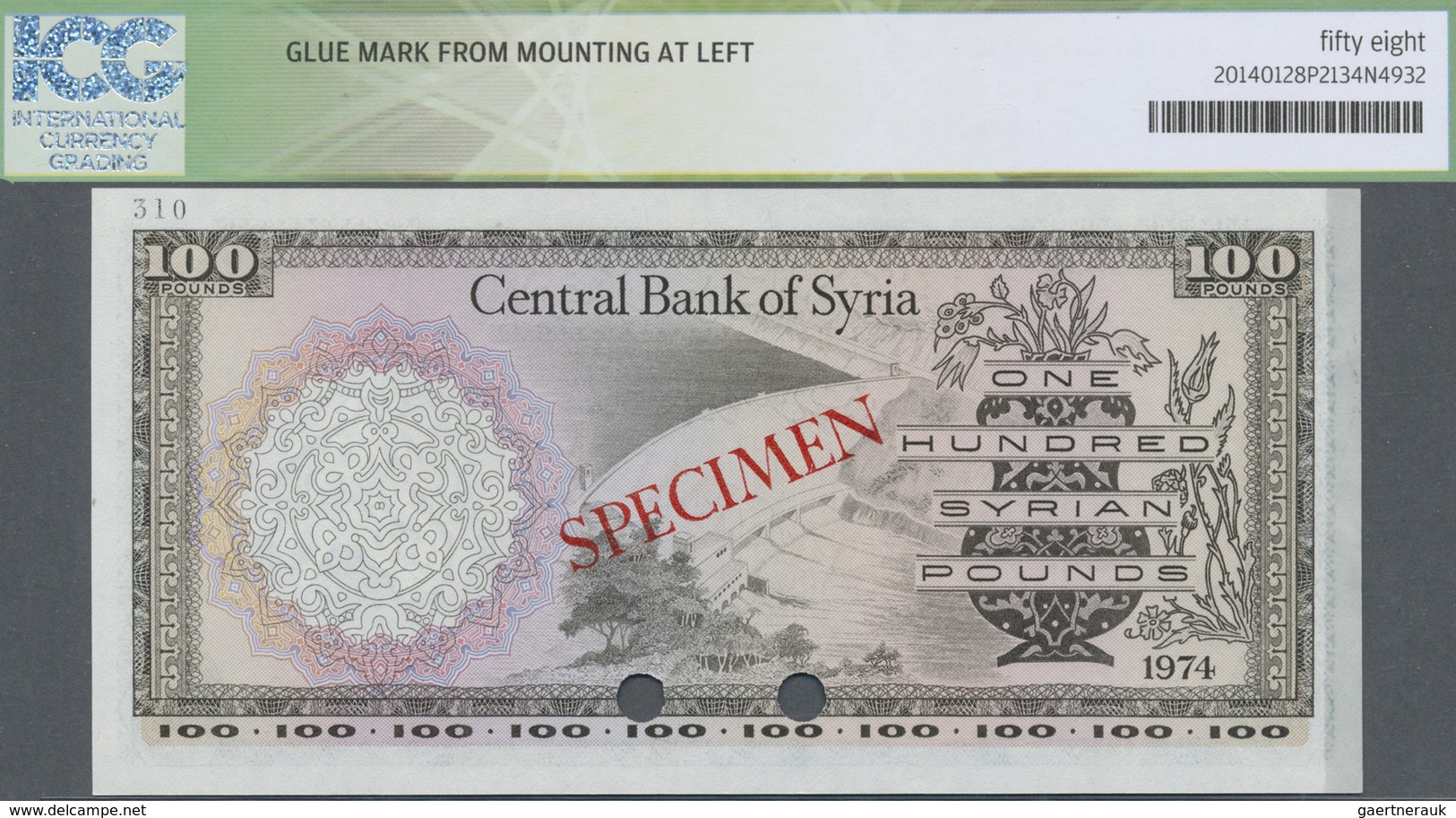 Syria / Syrien: 100 Pounds 1974 Color Trial SPECIMEN, P.98cts, Almost Perfect Condition With Glue Ma - Syria