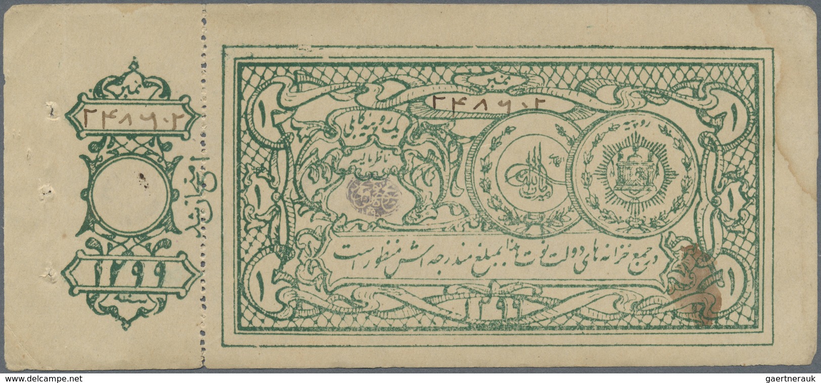 Afghanistan: Rare Pair Of Nearly Consecutive 1 Rupee Notes 1920 P. 1b, Both Undfolded But With Light - Afghanistan