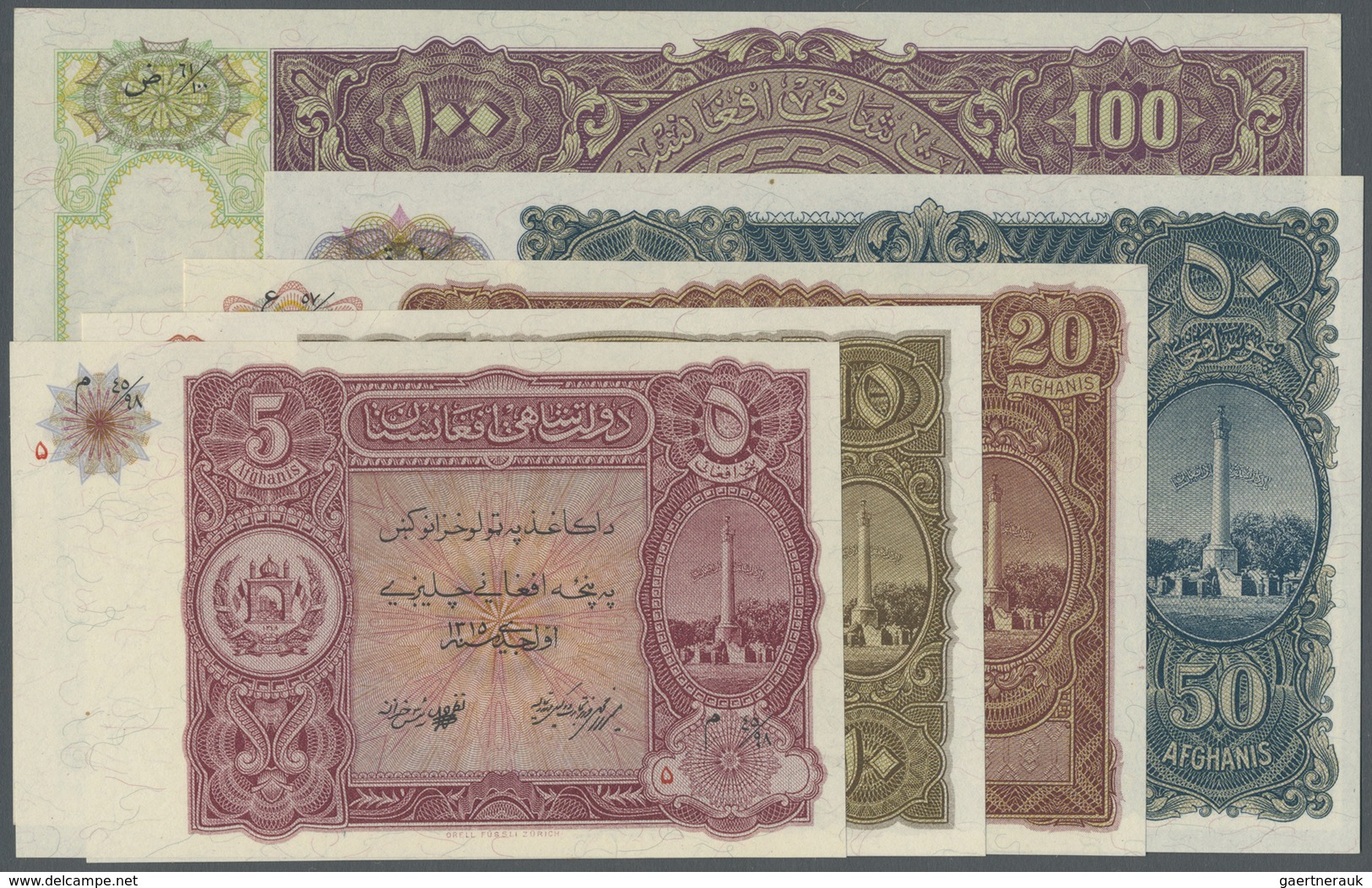Afghanistan: Set Of 5 Notes Containing 5, 10, 20, 50 And 100 Afghanis ND P. 16-20 Only Printed With - Afghanistan