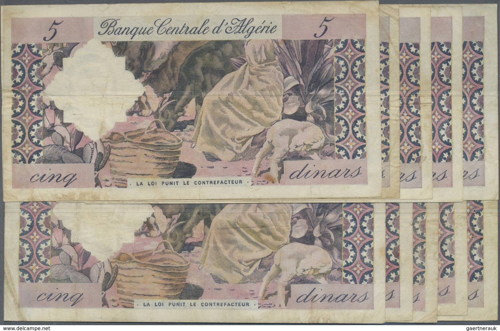 Algeria / Algerien: Set Of 10 Pcs 5 Dinars 1964 P. 122, All Used With Folds And Creases But All With - Algeria