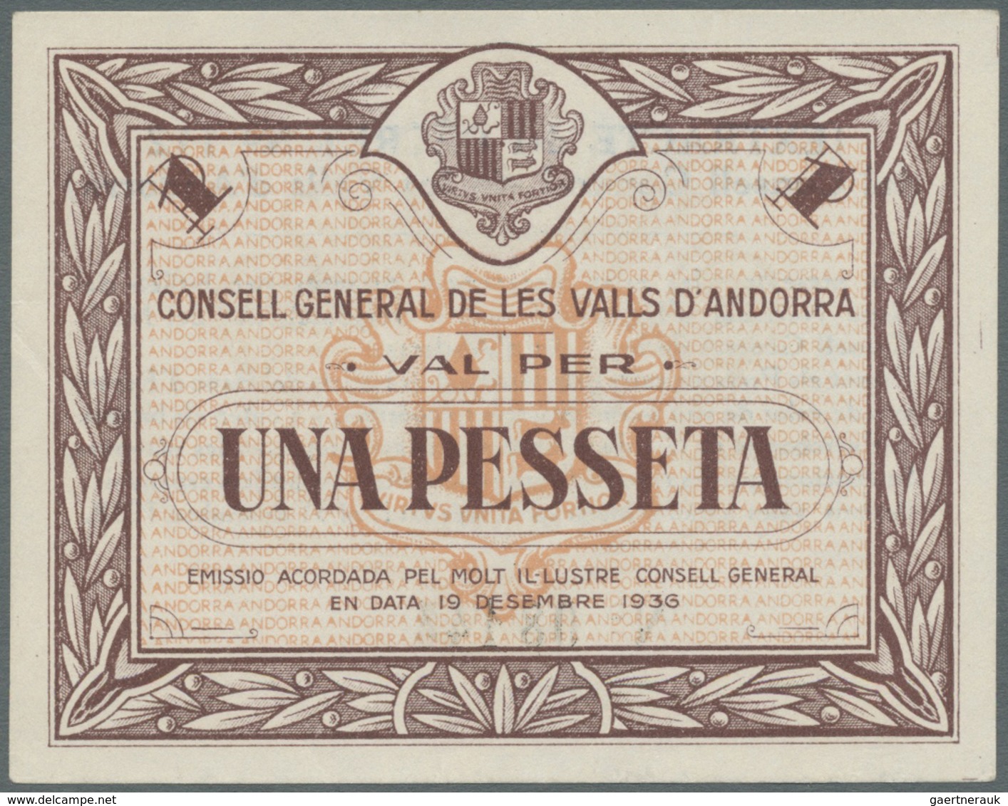 Andorra: 1 Pesseta 1939 P. 6, Corner Fold At Lower Left, Light Creasing At Lower Border, Otherwise C - Andorre