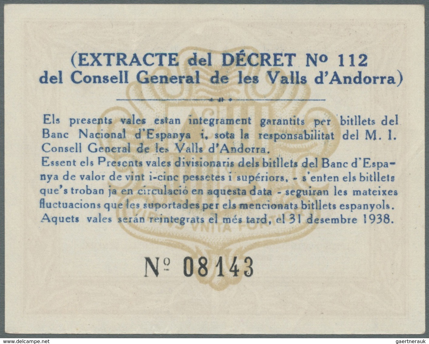 Andorra: 1 Pesseta 1939 P. 6, Corner Fold At Lower Left, Light Creasing At Lower Border, Otherwise C - Andorre