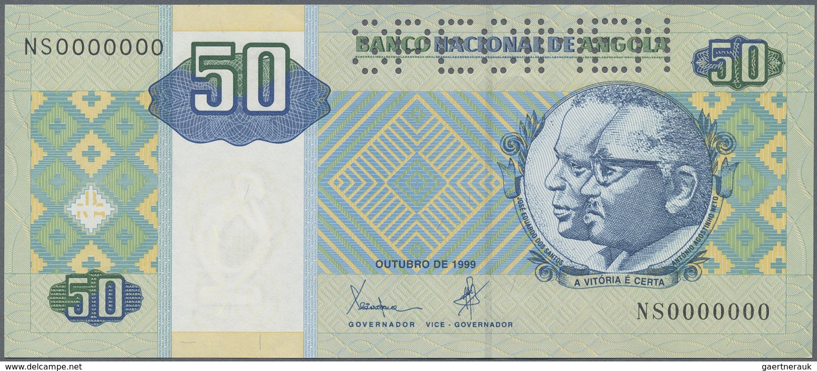Angola: 50 Kwanzas 1999 Specimen P. 146as With Zero Serial Numbers, Specimen Perforation In Conditio - Angola