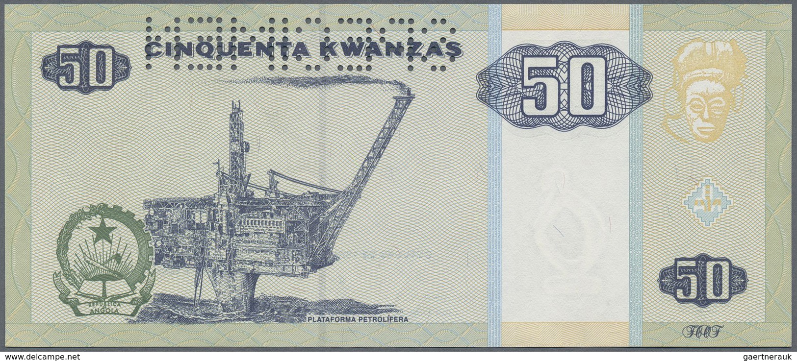 Angola: 50 Kwanzas 1999 Specimen P. 146as With Zero Serial Numbers, Specimen Perforation In Conditio - Angola