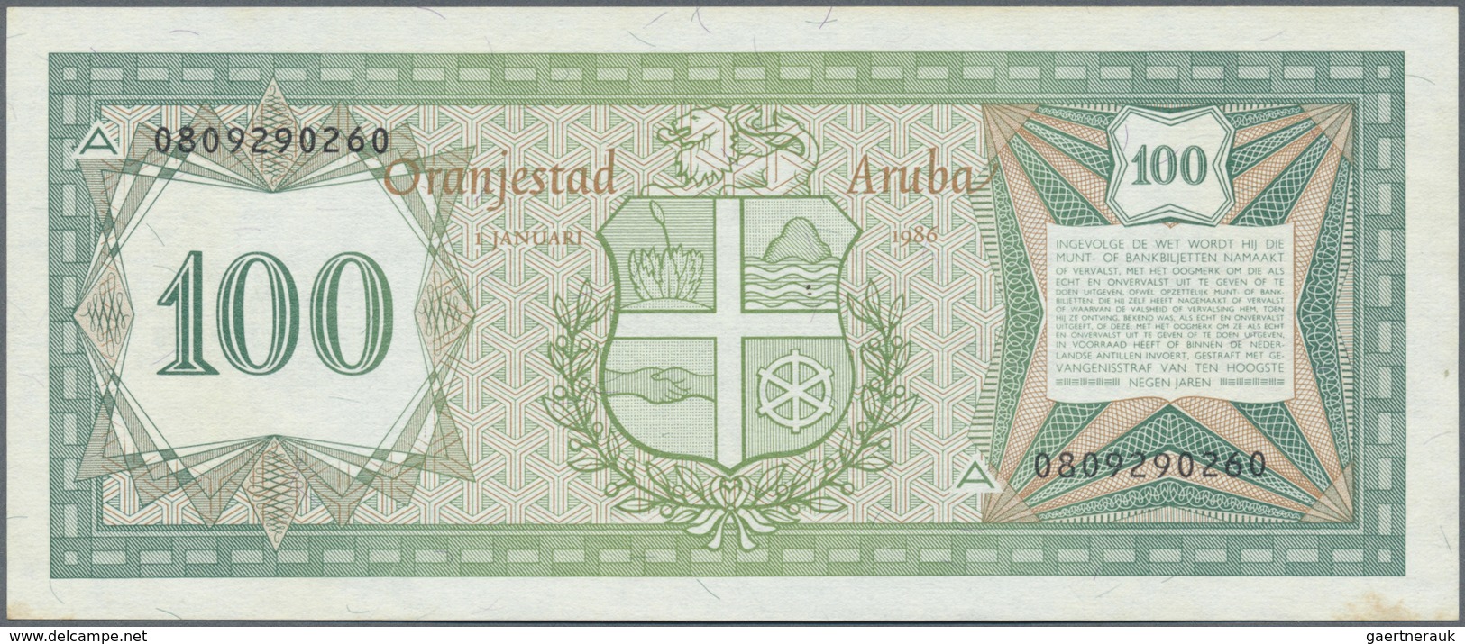 Aruba: Aruba 100 Florin 1986 P. 5, One Minor Stain Trace At Lower Left Corner, Otherwise UNC. - Aruba (1986-...)