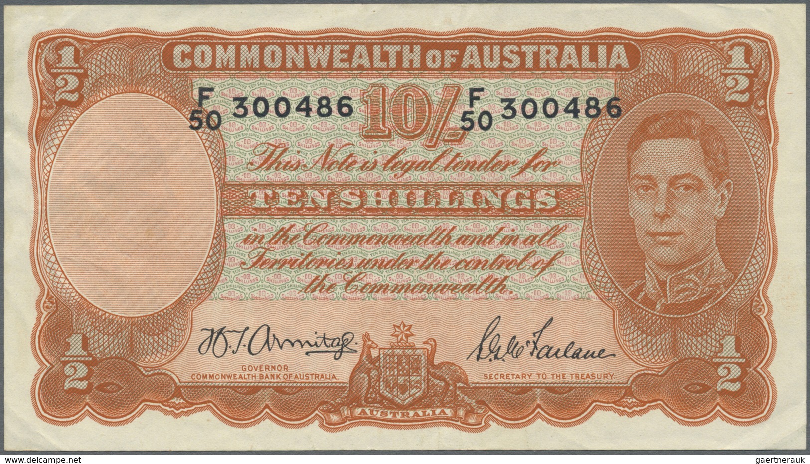Australia / Australien: 10 Shillings ND(1942) P. 25b, Creases In Paper, Condition: VF+. - Other & Unclassified