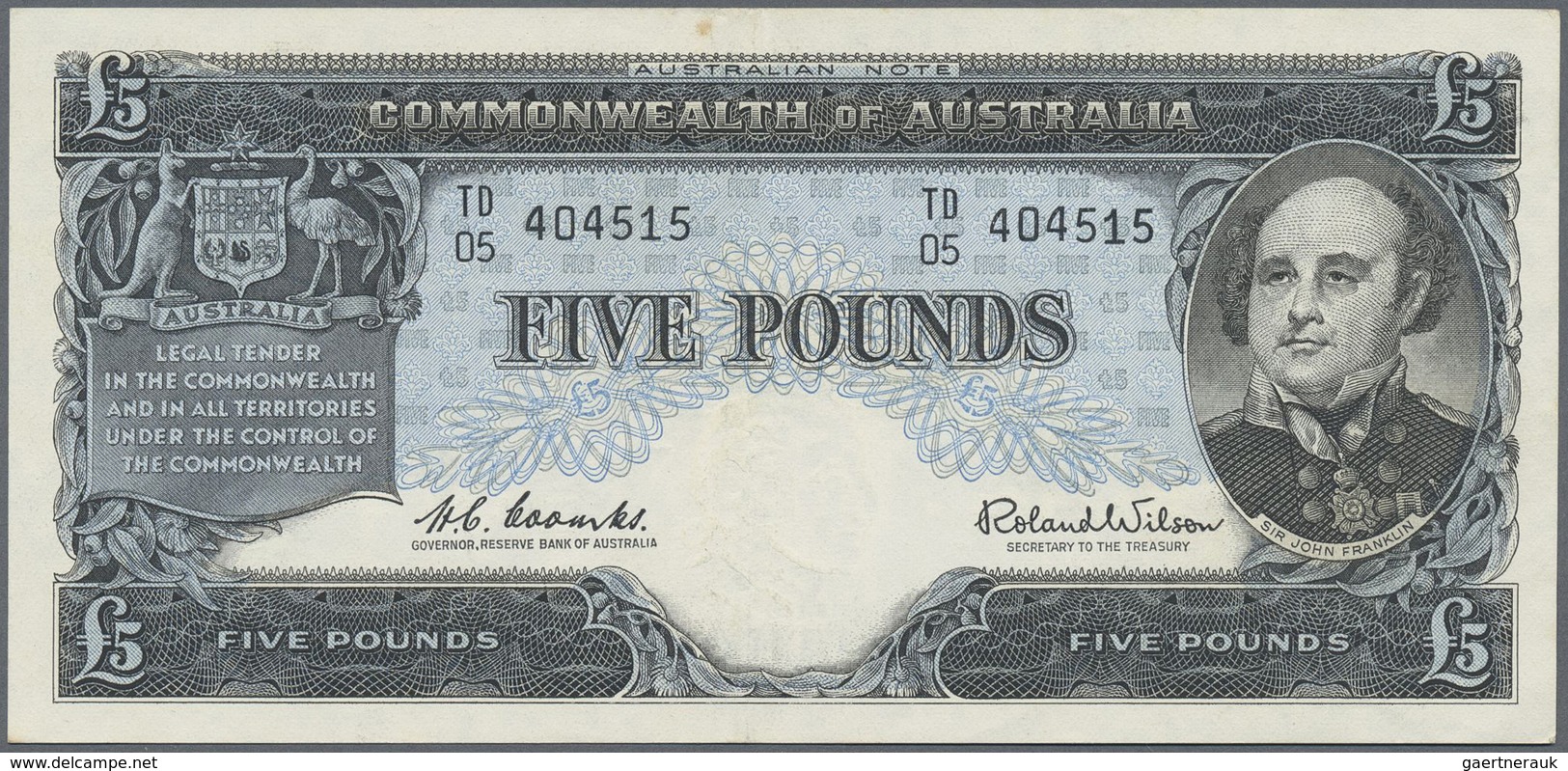 Australia / Australien: 5 Pounds ND(1960-65) P. 35, Light Center Fold, No Holes Or Tears, One Stain - Altri & Non Classificati