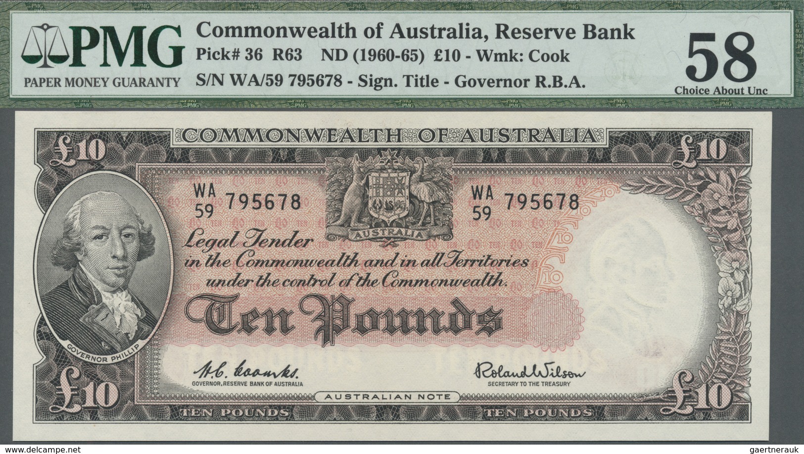 Australia / Australien: 10 Pounds ND(1960-65) P. 36, Condition: PMG Graded 58 Choice About UNC. - Other & Unclassified