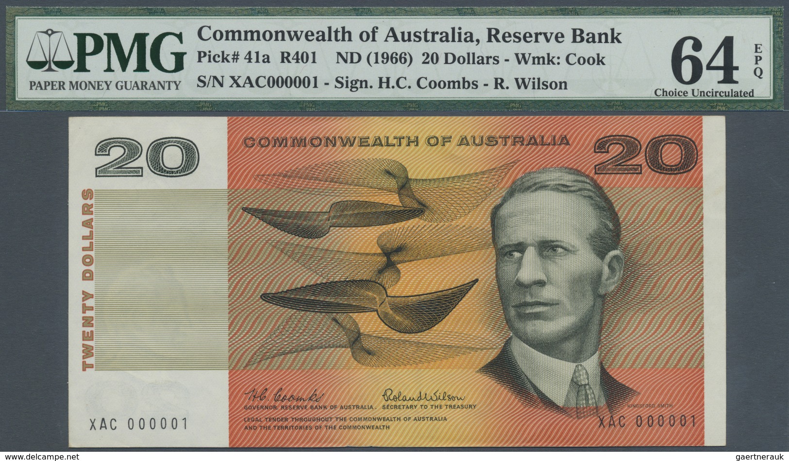 Australia / Australien: 20 Dollars ND(1966) With Signature Coombs & Wilson, P.41a Low Number XAC 000 - Other & Unclassified