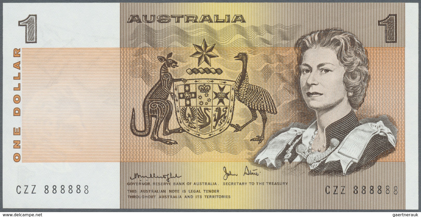 Australia / Australien: 1 Dollar ND(1974-83), P.42b With Solid Number CZZ 888888 In UNC. Rare! - Other & Unclassified