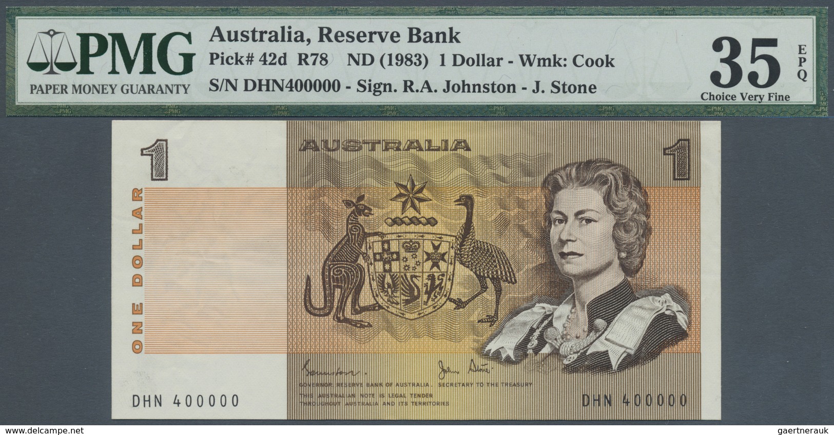 Australia / Australien: 1 Dollar ND(1974-83), P.42d With Fancy Number DHN 400000 PMG 35 Choice VF EP - Other & Unclassified