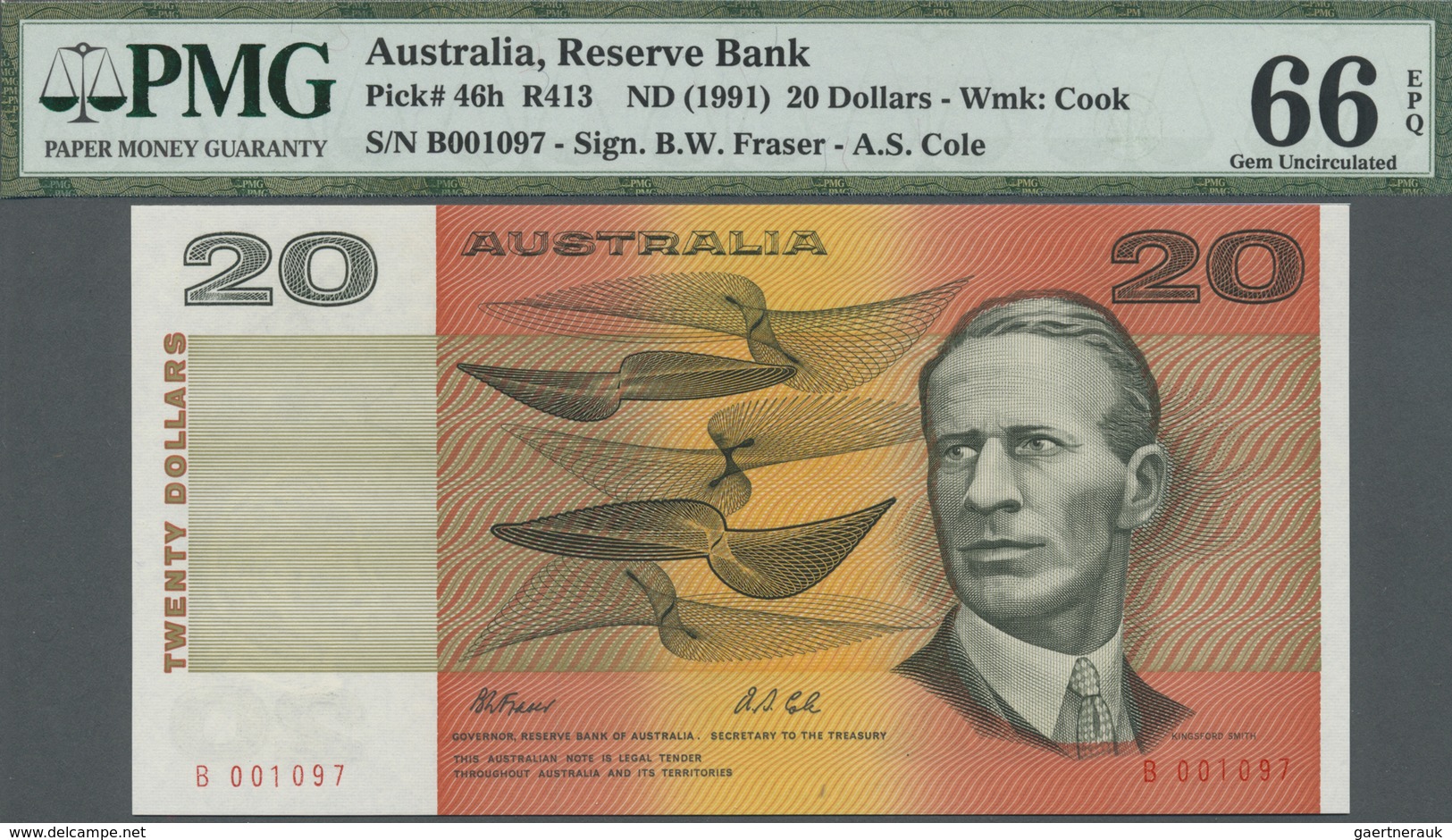 Australia / Australien: 20 Dollars ND(1991) P. 46h, Condition: PMG Graded 66 Gem UNC EPQ. - Altri & Non Classificati