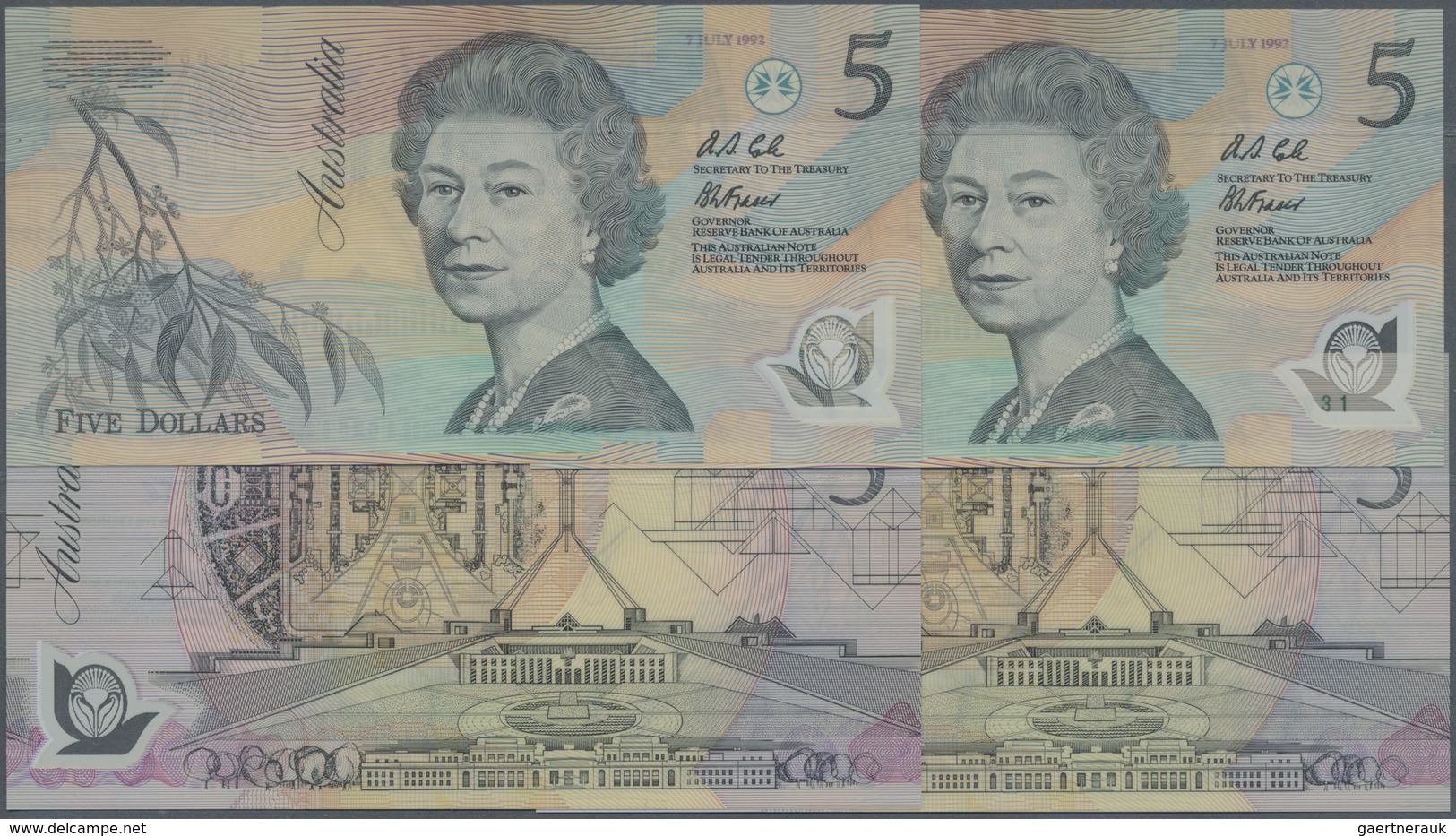 Australia / Australien: Set Of 4 Consecutive Notes 5 Pounds ND Polymer P. 50 With GREEN Serial Numbe - Other & Unclassified