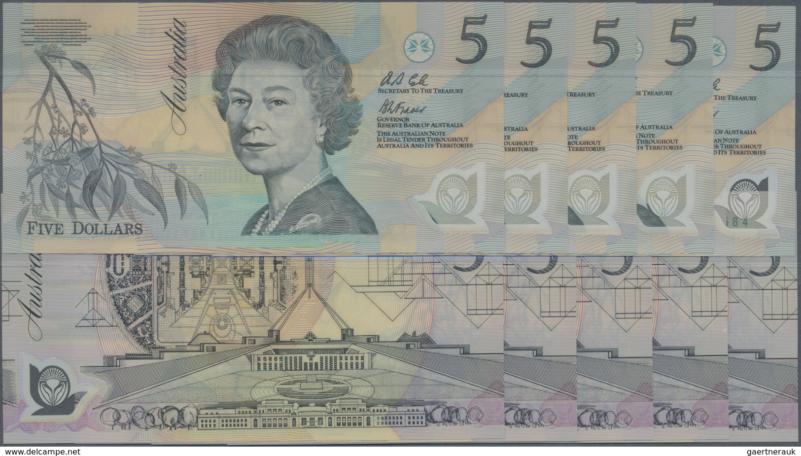 Australia / Australien: Set Of 10 Nearly All Consecutive Notes 5 Pounds ND Polymer With Green Serial - Other & Unclassified