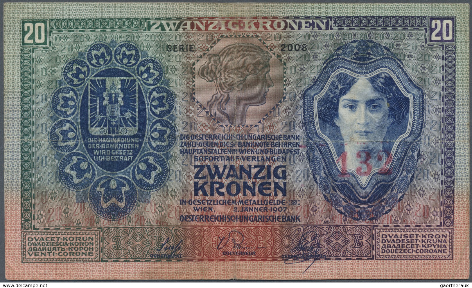 Austria / Österreich: 20 Kronen 1907 P. 10, Used With Several Folds And Creases, Minor Center Hole, - Austria