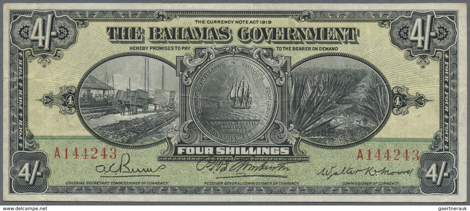 Bahamas: Bahamas: 4 Shillings L.1919, Signature BURNS At Left, P.2b In Nice Original Condition With - Bahamas