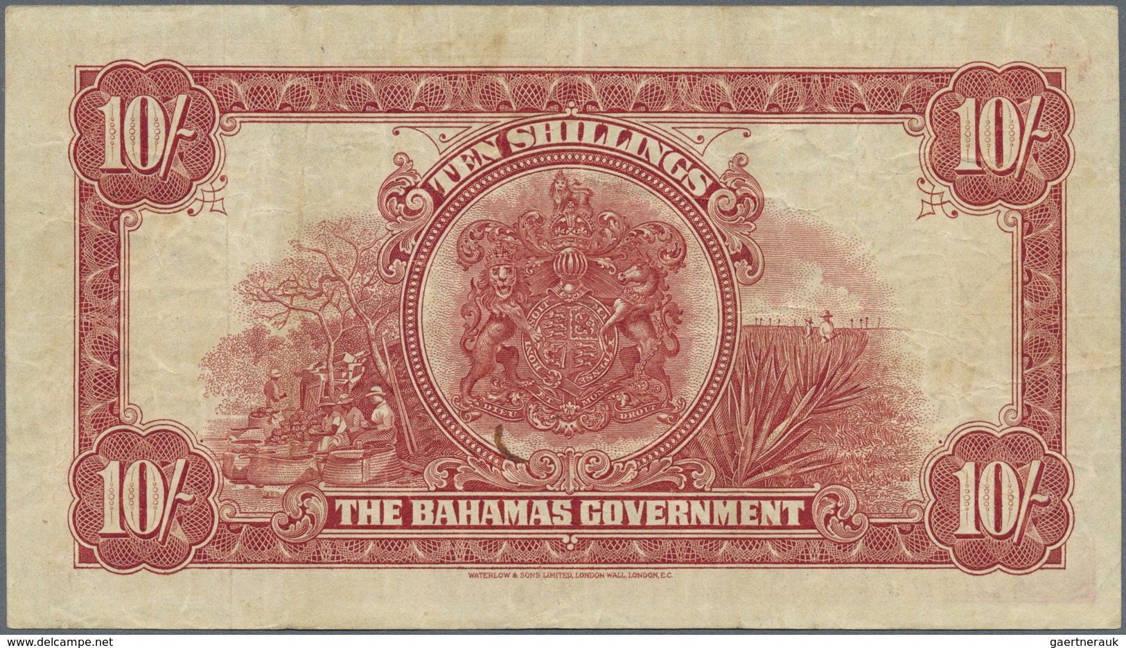 Bahamas: 10 Shillings L.1919, P.6, Very Rare And Hard To Get Note In Very Nice Condition With Lightl - Bahamas