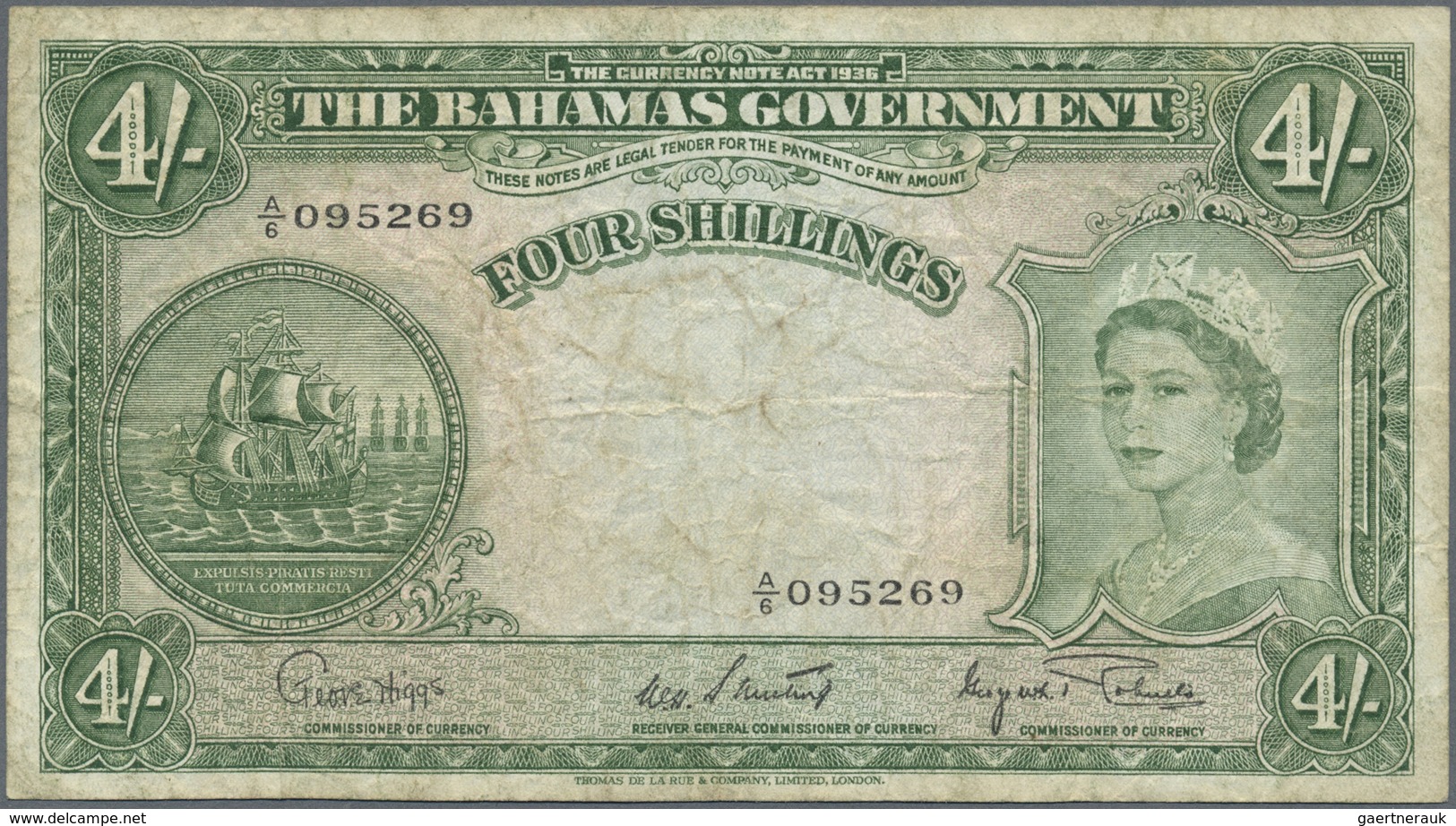 Bahamas: Set Of 2 Notes 4 Shillings ND(1953) P. 13s, Both Used, The First With Several Creases And L - Bahamas