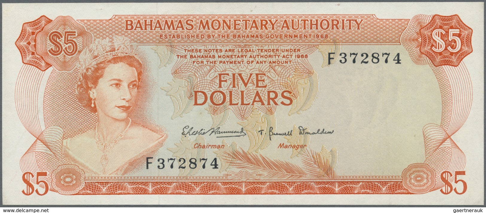 Bahamas: 5 Dollars L.1968 P. 29 In Condition: AUNC. - Bahamas