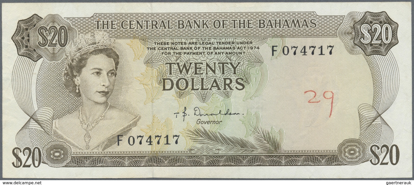 Bahamas: Set Of 2 Notes 20 Dollars L.1974 P. 39a In Used Condition With Folds And Light Creases, One - Bahamas