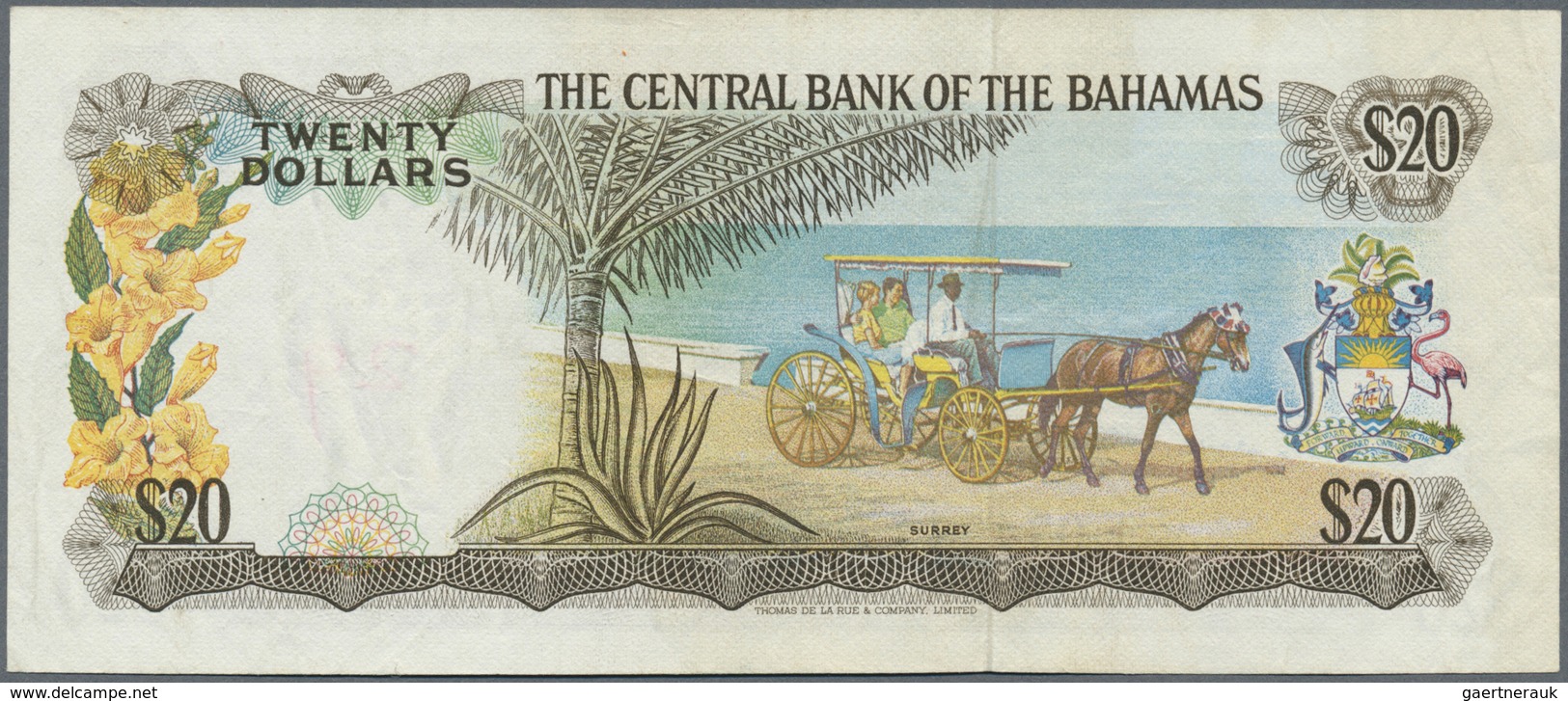 Bahamas: Set Of 2 Notes 20 Dollars L.1974 P. 39a In Used Condition With Folds And Light Creases, One - Bahamas