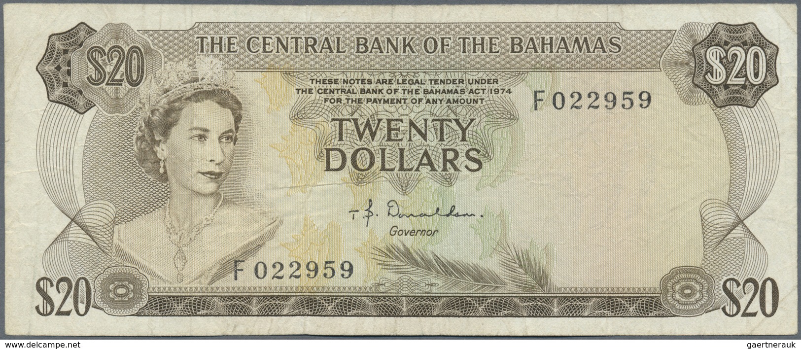 Bahamas: Set Of 2 Notes 20 Dollars L.1974 P. 39a In Used Condition With Folds And Light Creases, One - Bahamas