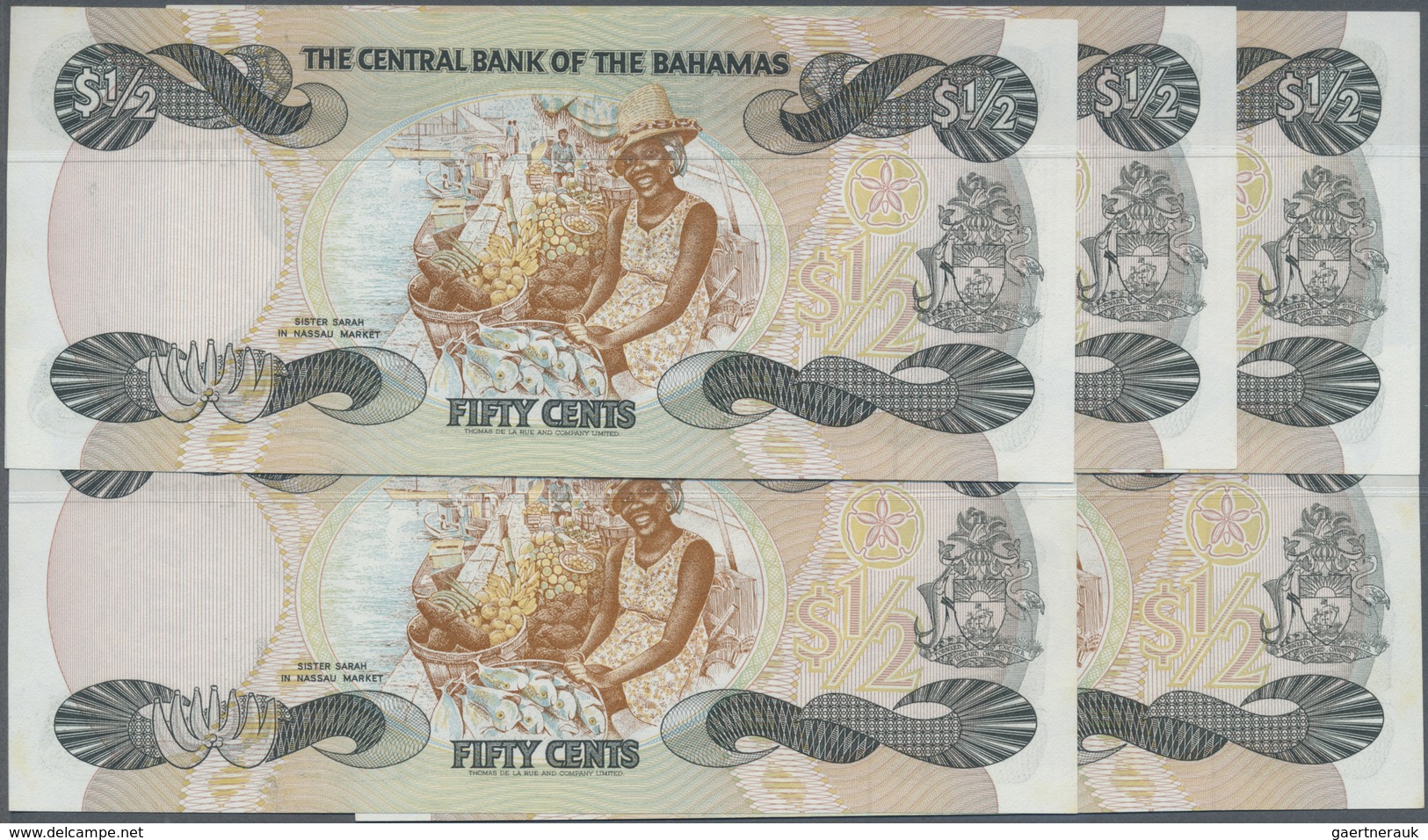 Bahamas: Set Of 5 Pcs CONSECUTIVE REPLACEMENT Notes Of 50 Cents L.1974 P. 42* With Prefix "Z", All I - Bahamas